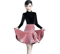 DgtZyrih Vestido de Baile Latino para niños para niñas, 2 Piezas de Mangas largas Traje de Baile Salsa Tango Rumba Falda de Baile Concurso de Baile Traje de Baile de Gran Swing,Rosado,110