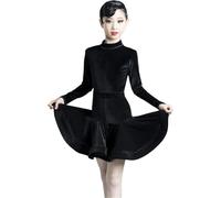 DgtZyrih Vestido de Baile Latino para niños para niñas, 2 Piezas de Mangas largas Traje de Baile Salsa Tango Rumba Falda de Baile Concurso de Baile Traje de Baile de Gran Swing,Negro,180