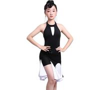 DgtZyrih Vestido de Leotardos Latinos para niñas, Traje de Baile lírico sin Espalda sin Mangas para niñas Traje de actuación de Baile Samba Tango Rumba Cha Cha Falda de Fiesta,Blanca,140