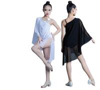 DgtZyrih Vestido Latino de un Hombro para niñas, Traje de Baile lírico Irregular Moderno Ropa de Baile Dividida en el Lado de los niños Samba Tango Rumba Traje de actuación Falda Swing,Blanca,180