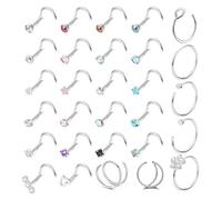 DGUSO 20G Anillos Nariz de Acero Inoxidable, 29 Piezas Piercing Nariz Aro Plata En Forma de L, Pendientes de Plata para Nariz Anillos Juego de Aros L, Joyas Tornillo Nariz Acero Inoxidable