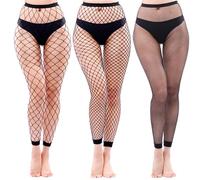 DGUSO 3 Piezas Red de Pesca Medias Malla Pantimedias Elástico, Medias de Rejilla Negras de Cintura Alta, Adecuado para Fiestas Cosplay y Otras Fiestas de Baile, Negro