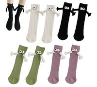 DGUSO 4 pares divertidos de ventosa magnética, calcetines de mano en la mano 3D muñeca par calcetines divertidos calcetines magnéticos para mujeres hombres, calcetines con brazos magnéticos unisex