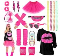 DGUSO Disfraz Años 80 Mujer, Ropa Para Fiesta Temática Carnaval, Disfraces de Halloween, Accesorios Para Fiestas, Conjuntos de Cosplay