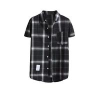 DGZTWLL Camisa clásica de manga corta a cuadros para hombre, casual, con botones, ajuste delgado, ligera, para verano, uso diario e informal, Negro, S