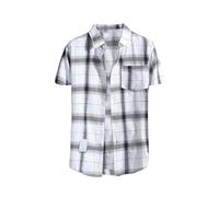 DGZTWLL Camisa clásica de manga corta a cuadros para hombre, casual, con botones, ajuste delgado, ligera, para verano, uso diario e informal, blanco, 3XL