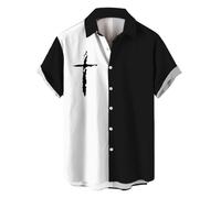 DGZTWLL Camisa de manga corta con botones y bloques de color blanco y negro para hombre, ajuste regular, informal, para calle, verano y uso diario, Preguntas frecuentes:, XL