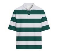 DGZTWLL Polo a rayas para hombre, manga corta, color azul y blanco, contraste, bloque de color, casual, camiseta de golf, mezcla de algodón, ajuste clásico, camiseta deportiva de verano, verde, 3XL
