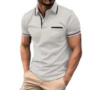 DGZTWLL Polo de manga corta para hombre con ribete de contraste, ajuste entallado, cuello vuelto, cuello vuelto, tela suave y transpirable para verano y negocios, gris, 3XL