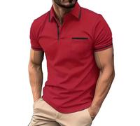DGZTWLL Polo de manga corta para hombre con ribete de contraste, ajuste entallado, cuello vuelto, cuello vuelto, tela suave y transpirable para verano y negocios, rosso, 3XL
