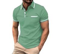 DGZTWLL Polo de manga corta para hombre con ribete de contraste, ajuste entallado, cuello vuelto, cuello vuelto, tela suave y transpirable para verano y negocios, verde, XXL