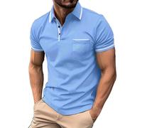 DGZTWLL Polo de manga corta para hombre con ribete de contraste, ajuste entallado, cuello vuelto, cuello vuelto, tela suave y transpirable para verano y negocios, azul, XL