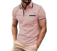 DGZTWLL Polo de manga corta para hombre con ribete de contraste, ajuste entallado, cuello vuelto, cuello vuelto, tela suave y transpirable para verano y negocios, rosa, M