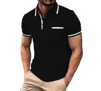 DGZTWLL Polo de manga corta para hombre con ribete de contraste, ajuste entallado, cuello vuelto, cuello vuelto, tela suave y transpirable para verano y negocios, Negro, S