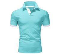 DGZTWLL Polo de manga corta para hombre con ribete en contraste, ajuste muscular, camiseta informal con cuello vuelto, tela elástica suave para verano y uso casual de negocios, azul celeste, M