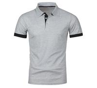 DGZTWLL Polo de manga corta para hombre con ribete en contraste, ajuste muscular, camiseta informal con cuello vuelto, tela elástica suave para verano y uso casual de negocios, gris, M