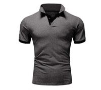 DGZTWLL Polo de manga corta para hombre con ribete en contraste, ajuste muscular, camiseta informal con cuello vuelto, tela elástica suave para verano y uso casual de negocios, gris oscuro, M