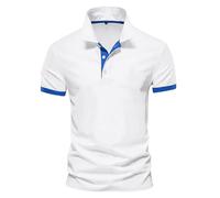 DGZTWLL Polo de manga corta para hombre con ribete en contraste, ajuste muscular, camiseta informal con cuello vuelto, tela elástica suave para verano y uso casual de negocios, blanco, 4XL