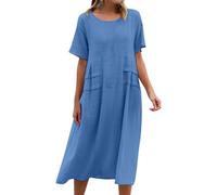 DGZTWLL Vestidos de verano para mujer, casual, acampanado, ajuste regular, ligero, casual, a la moda, suave, transpirable, playa, hawaiano, vacaciones, bohemio, vestidos de verano 2025, azul, S