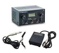 DH / C.D.R. Set de tatuaje 3 en 1: fuente de alimentación digital LCD, fuente de alimentación, fuente de alimentación, punteros, dispositivo de alimentación para dos máquinas de tatuaje, pedal y cable de clip (set de tatuaje n.º 12 VAR 1, negro).