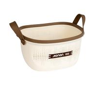 DH Cesta Organizadora Multiusos de Plástico PP, 40x30x22cm - Resistente y Apilable con Mangos Antideslizantes - Diseño Elegante para Hogar, Cocina, Ropa, Juguetes - Color Crema y Marrón (T-XL)