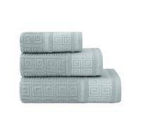 DH DREAMER HOME Juego de 3 Toallas de Baño - Diseño Greco Reversible - 100% algodón Extra Suaves y absorbentes - 1 de Tocador 30x50cm, 1 de Mano 50x90cm y 1 de Baño 100x150cm (Greco Verde Mar)