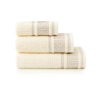 DH DREAMER HOME Juego de 3 Toallas de Baño - Diseño Greco Reversible - 100% algodón Extra Suaves y absorbentes - 1 de Tocador 30x50cm, 1 de Mano 50x90cm y 1 de Baño 100x150cm (Greco Crema)