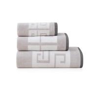DH DREAMER HOME Juego de 3 Toallas de Baño - Diseño Greco Reversible - 100% algodón - Extra Suaves y absorbentes - 1 de Tocador 30x50cm, 1 de Mano 50x90cm y 1 de Baño 100x150cm (Gris Clásico)