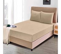 DH DREAMER HOME Sábanas Bajeras Térmica de Terciopelo Ajustable para Invierno de 3 Piezas 135x200+25cm + 2 Fundas Almohada de 50x75cm - Bajera Pólar Suave y Acogedora (Beige, Cama 135)