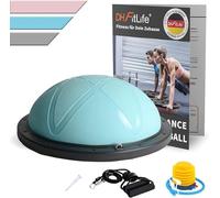 DH FitLife Balón de equilibrio, yoga, entrenador de equilibrio de 60 x 22 cm hasta 200 kg, media pelota de gimnasia, tabla de equilibrio con bomba y 2 bandas de fitness (azul)