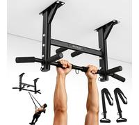 DH FitLife Barra de Dominadas de Techo 4 en 1, 200 kg, Multiagarre | 3 ojales para accesorios｜Mayor espacio para la cabeza｜Acero resistente｜Cintas de suspensión incluidas｜Gimnasio en casa