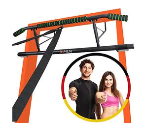 DH FitLife Barra de dominadas para marco de puerta sin tornillos | Pull up bar Doorway | entrenador de espalda para colgar | incluye cinta de entrenamiento | para puerta de 70 - 92 cm
