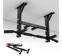DH FitLife Barra de dominadas para montaje en techo 4 en 1 hasta 300 kg, barra de dominadas multifuncional para el hogar, 8 asas antideslizantes, 3 ojales para saco de boxeo y entrenamiento de hondas
