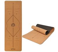DH FitLife Esterilla de Yoga de Corcho para Fitness, 183×61 cm, 6 mm | Antideslizante｜Base TPE｜Líneas de alineación｜Correa incluida｜Ligera y enrollable