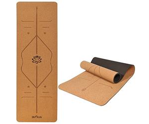 DH FitLife Esterilla de Yoga de Corcho y TPE, Colchoneta de Gimnasia 183 x 61 x 0,6 cm, Esterilla de Deporte y Fitness Antideslizante, Yoga mat Gruesa con Líneas de Orientación