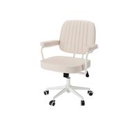 Dh2yjnbf3 Ajustable Silla de Escritorio Cuero con Respaldo Medio, Silla Trabajo Oficina PU reposabrazos, Ajustable Ruedas, giratoria elevadora(Beige)