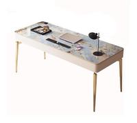 Dh2yjnbf3 Mesa Ordenador Escritorio de Oficina en casa con 2 cajones y Tomas de Corriente, Escritorio Moderno y Lujoso con Superficie de losa de Roca y Marco de Metal Dorado. Fácil de Instalar(L)