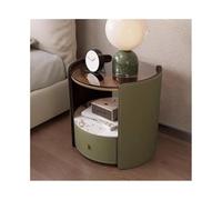 Dh2yjnbf3 Moderno Mesita de Noche cilíndrica, mesita Madera for el hogar, Cuero un Solo cajón, Muebles Almacenamiento Tirador Metal, Verde Oscuro Dormitorio