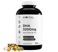DHA 3200 mg. 180 cápsulas blandas para 2 meses de tratamiento. Con Aceite de Pescado Natural en forma de Triglicérido. 100% Natural, Sin Gluten, NO-GMO. Fabricado en España por Hivital