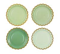DHAIQC 48 platos de papel verde salvia de 7 pulgadas, platos de fiesta festoneados verdes degradados con borde de lámina dorada, plato desechable para pastel de postre para baby shower, boda