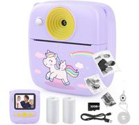 Dhapy Camara Fotos Infantil Instantanea, Cámara De Fotos Infantil De 48 MP con Papel De Impresión Y Tarjeta TF De 32 GB, Camara Fotos Instantaneas 1080P, Regalo Niños Y Niñas De 3 4 5 6 7 8 9 Púrpura