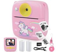 Dhapy Camara Fotos Infantil Instantanea, Cámara De Fotos Infantil De 48 MP con Papel De Impresión Y Tarjeta TF De 32 GB, Camara Fotos Instantaneas 1080P, Regalo Niños Y Niñas De 3 4 5 6 7 8 Años Rosa