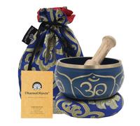 DharmaObjects ~ Tibetano Om Mani Singing Bowl Set ~ con Mallet Brocade Cushion & Carry Bag ~ para meditacin Chakra Healing Oracin Yoga (OM Blue)