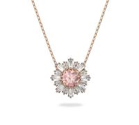 DHAutoLife Collar Sunshine serie de joyas, cristal transparente, cristal rosa, tono oro rosa, collar colgante de girasol, regalo de vacaciones para mujer, Length: 14 7/8 inch; Pendant: 5/8 x 5/8
