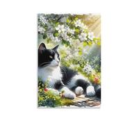 DHBANEIOK Gato entre flores Cuadro En Lienzo Cuadros Decoracion Pinturas Murales Cuadros Modernos Impresiones De Lienzo Para Salon Dormitorios Comedor Pasillo 12x18inch(30x45cm)
