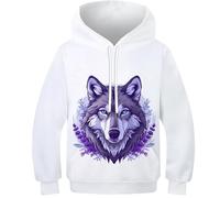 DHBANEIOK Lobo Unisex Hoodie 3D Impresión Sudadera con Capucha Casual Manga Larga Hooded Pullover Sweatshirt Bolsillos 13-15Y