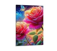 DHBANEIOK Rosas bajo la luna Cuadro En Lienzo Cuadros Decorativos Pinturas Murales Cuadros Modernos Impresiones De Lienzo Para Dormitorio Salon Poster De 24x36inch(60x90cm)