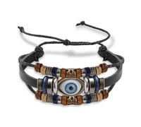 Dhdgzq Pulseras azules contra el mal de ojo, pulsera para hombre, pulsera de la suerte de mal de ojo para protección bendición, joyería de protección de cuentas negras, pulsera hecha a mano para