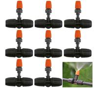 DHER Boquillas pulverizadoras Kit de boquillas de nebulización pulverizador de riego por goteo Boquilla nebulizadora en T ajustable de 8 piezas con conexión de tubería de 11/12 mm riego de césped