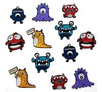 DHER Parches para Planchar Adhesivos - 12 Piezas de Bordado Lindo, Monstruos Bordados, Aplicaciones de Tela para Ropa, Pegatinas de Moda